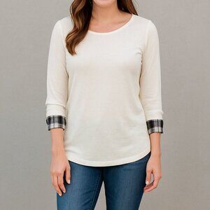 Red Haute Flannel Layered White Sweater Style Top